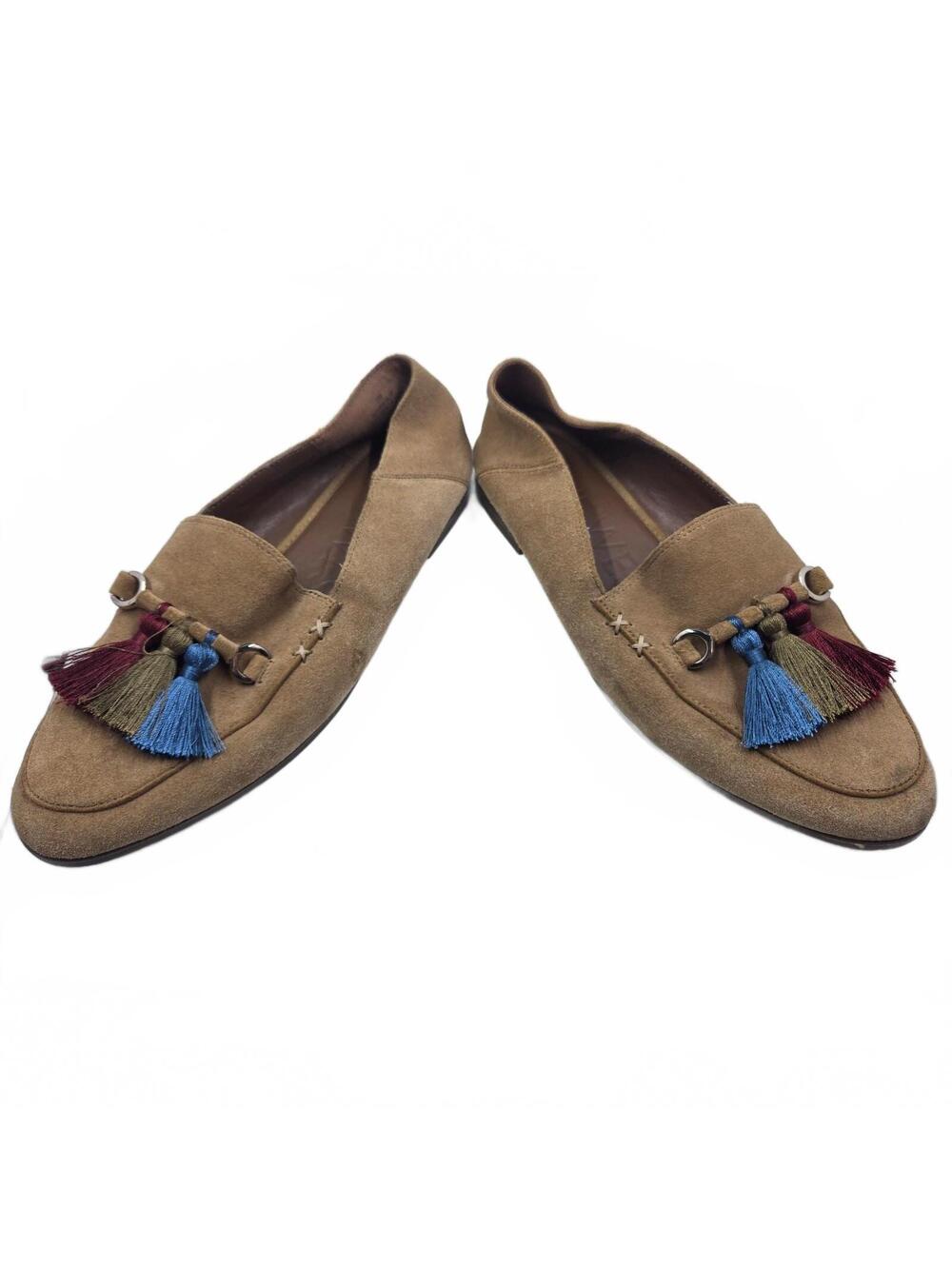 Nine West Suede Tassel Loafers- Tan/ Camel Flat Shoes With Multi-Color Tass S 7M